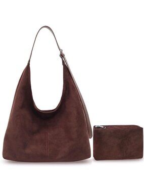 Trendy Brown Suede Hobo Tote Bags for Women - Adjustable Strap, Fall Winter